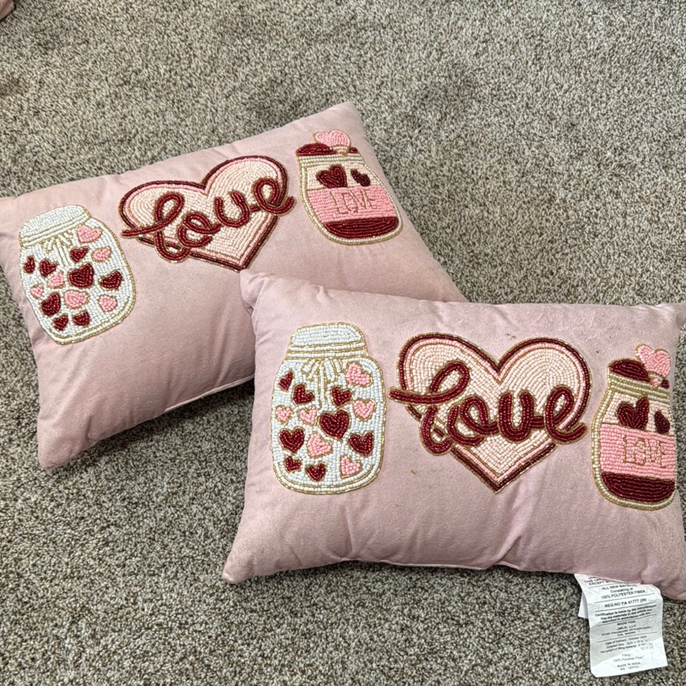 VALENTINES DAY Decorative pillows with beading and velvet finish sold as…